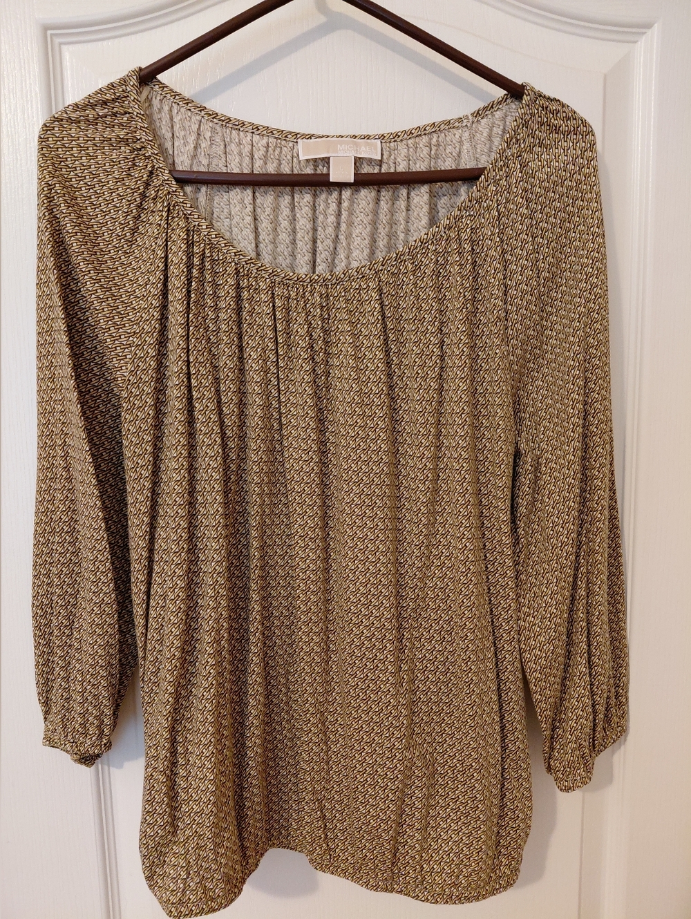 Michael Kors Metallic Gold Scoop Neck Long Sleeve Top Size L